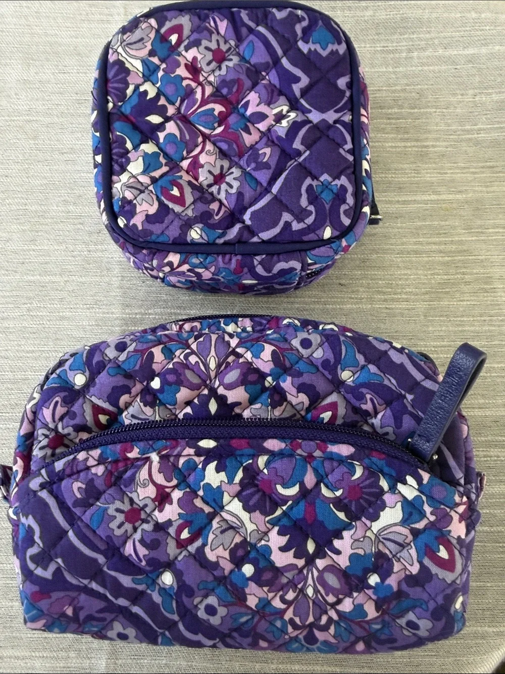 Vera Bradley Purple Quilted Floral Cosmetic and Jewelry Bag Duo